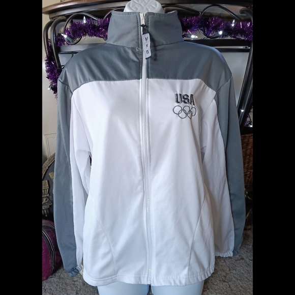 🩶*4/$15* USA Olympic Committee Womens Zip Up Long Sleeve Jacket Light Medium - Picture 1 of 14
